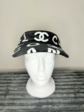 CHANEL Black and White Logo Visor Hat
